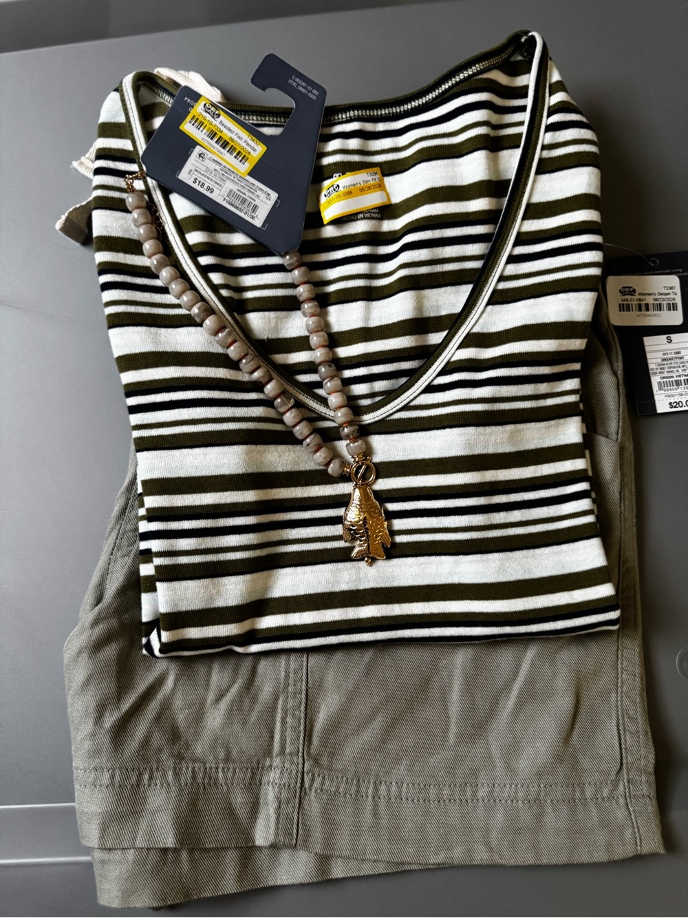 Target Olive and White Striped Tank with Olive Bermuda Shorts